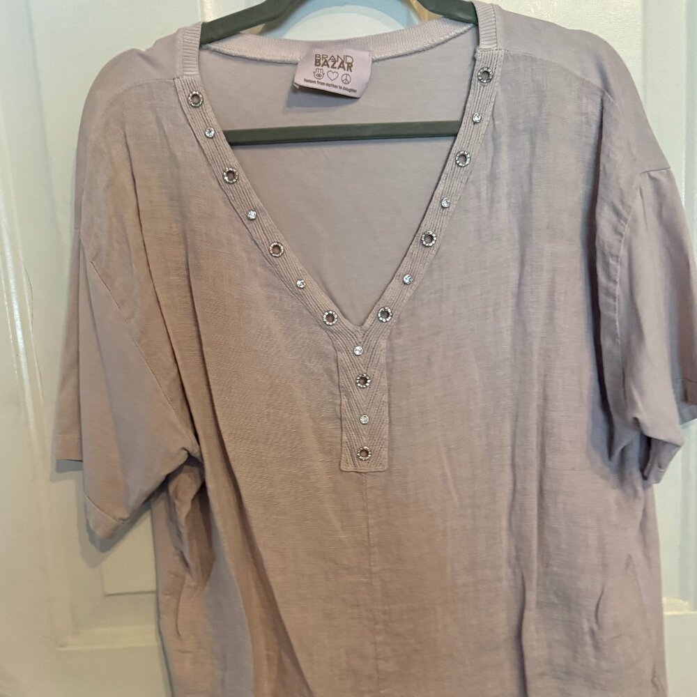 Beige Short Sleeve Top